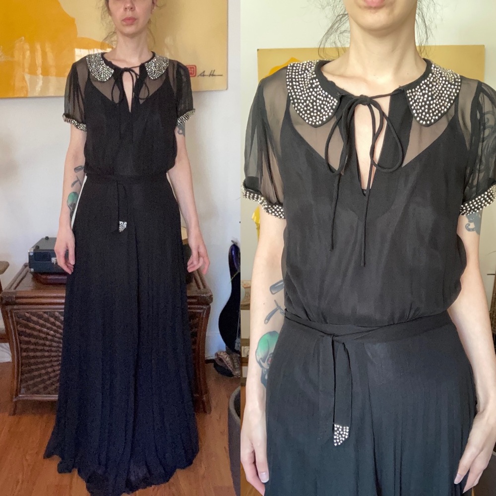 Top Shop black sheer pleated crystal maxi dress